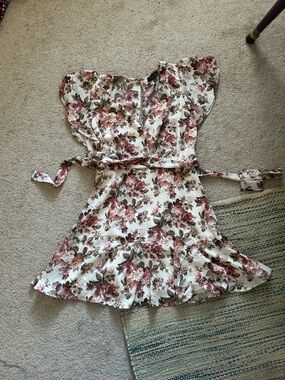 Trixxi Floral Mini Dress in Cream, Pink and Green